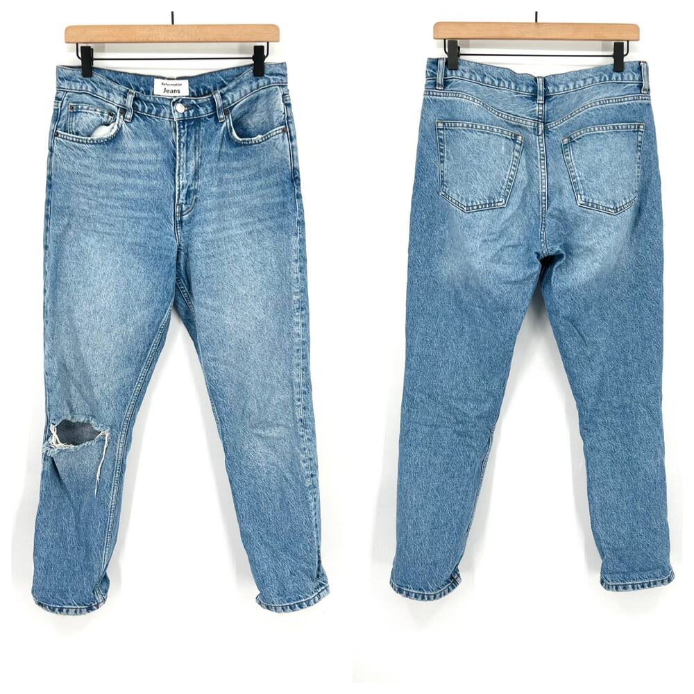 Reformation High Rise Blue Jeans Shasta Destroyed Women's Size 28